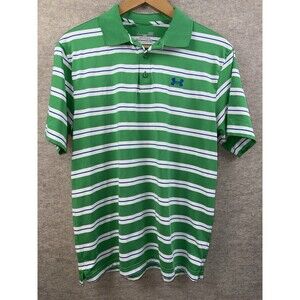 Under Armour Men’s Size LG Green Blue Stripe Golf Polo Heat Gear Loose